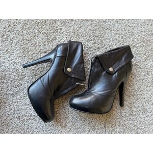 Benetton Black Leather Ankle Boots Zip Up Stiletto Heels Size‎ 8.5